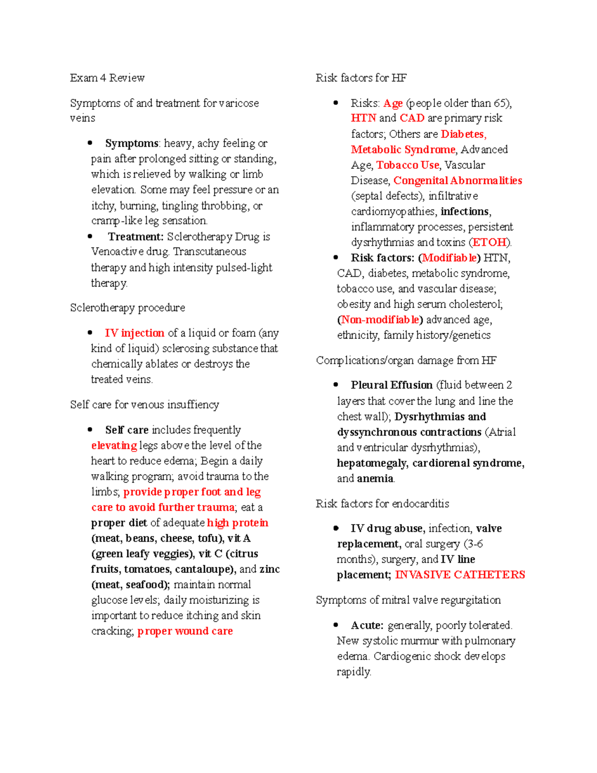 Med Surg 201 Exam 4 Study Guide: Key Concepts and Nursing Care - Studocu