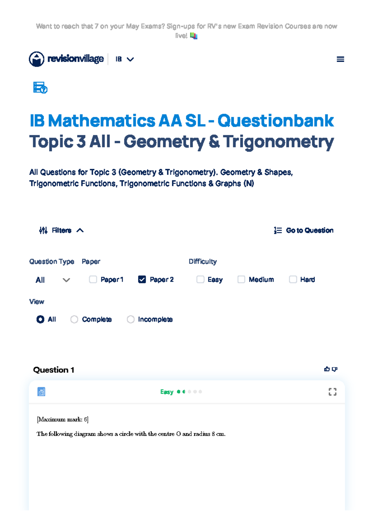 IB Mathematics AA SL Final Exam Questionbank: Geometry & Trigonometry ...