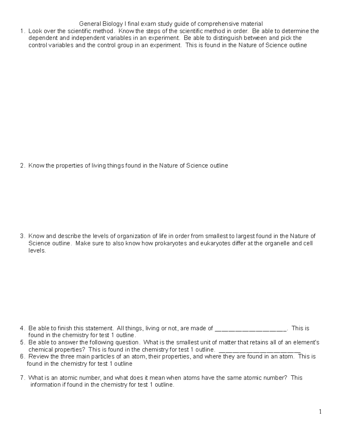 General Biology I Final Exam Comprehensive Study Guide - Studocu