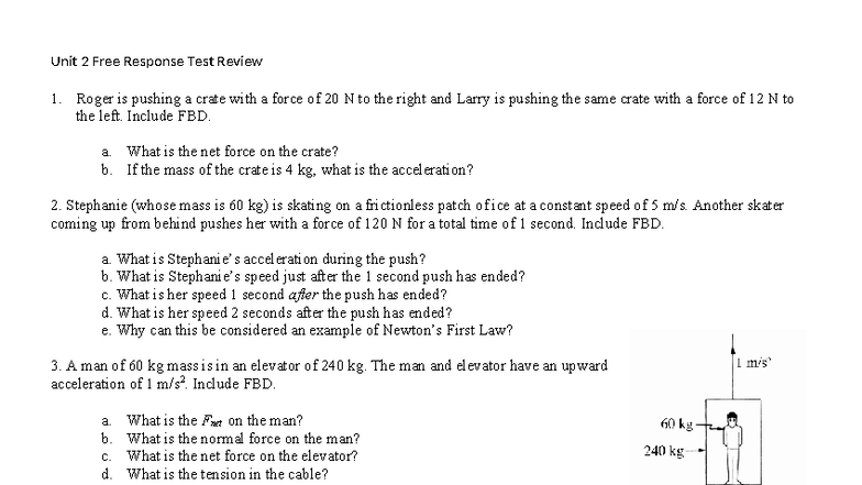 Unit 2 Free Response Test Review: Forces and Motion Analysis - Studocu