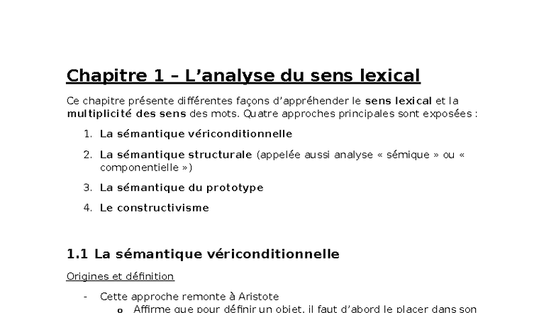 Chapitre 1 : Sens lexical et approches sémantiques (Sémantique et ...