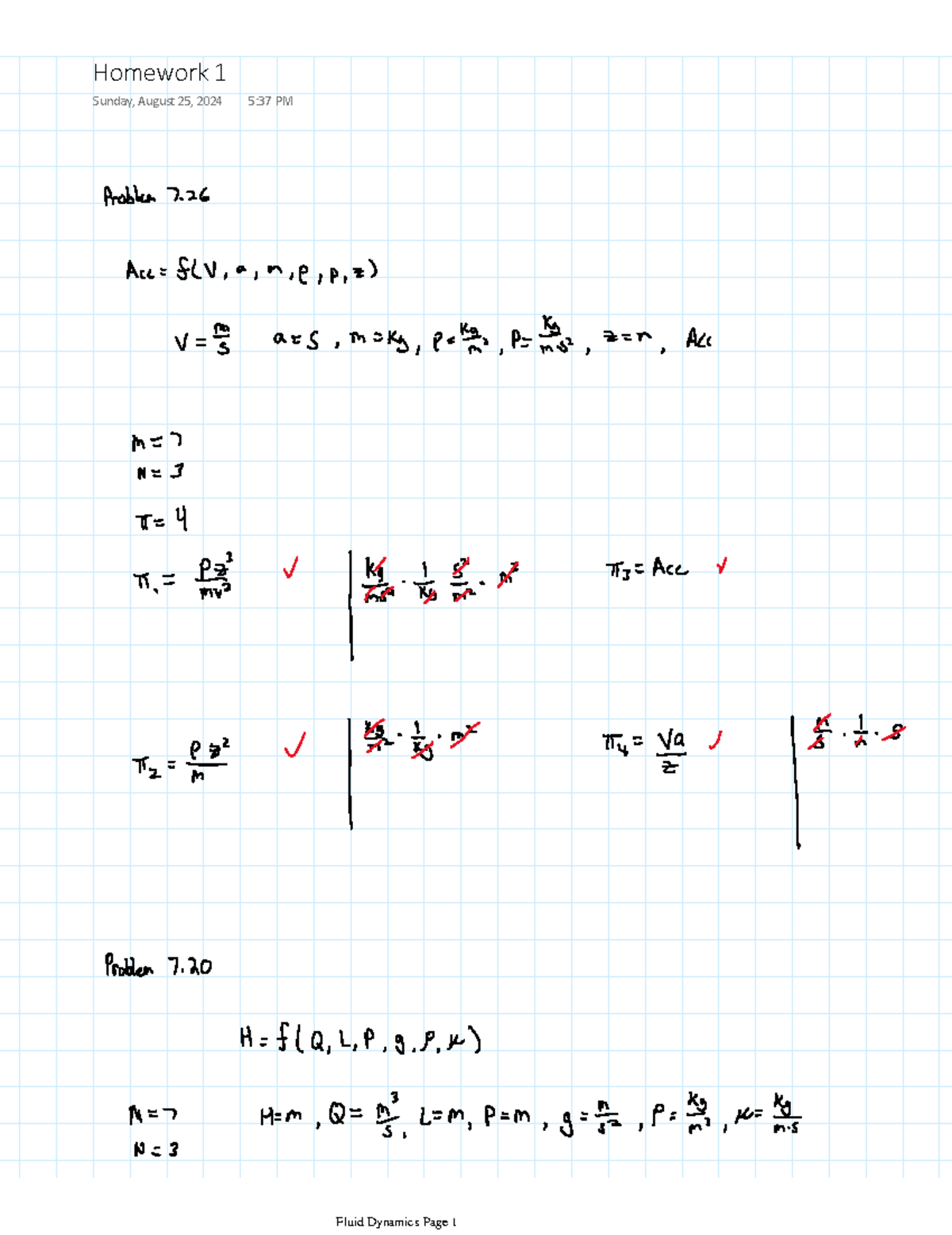 Fluid Homework 1 - Practice HW1 - ME 3340 - Homework 1 Sunday, August ...