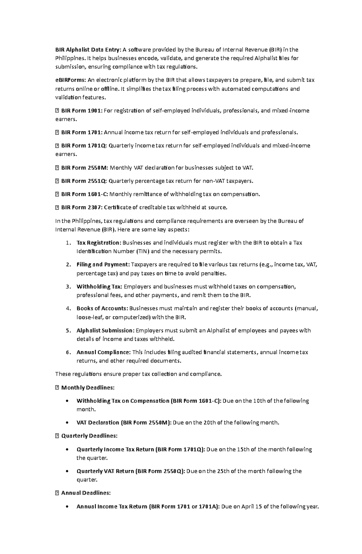 BIR Compliance Overview: Key Tax Forms & Deadlines in the Philippines ...