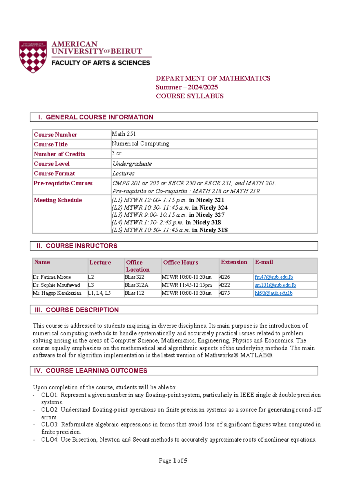 Math 251 Numerical Computing Summer 2025 Course Syllabus - Studocu