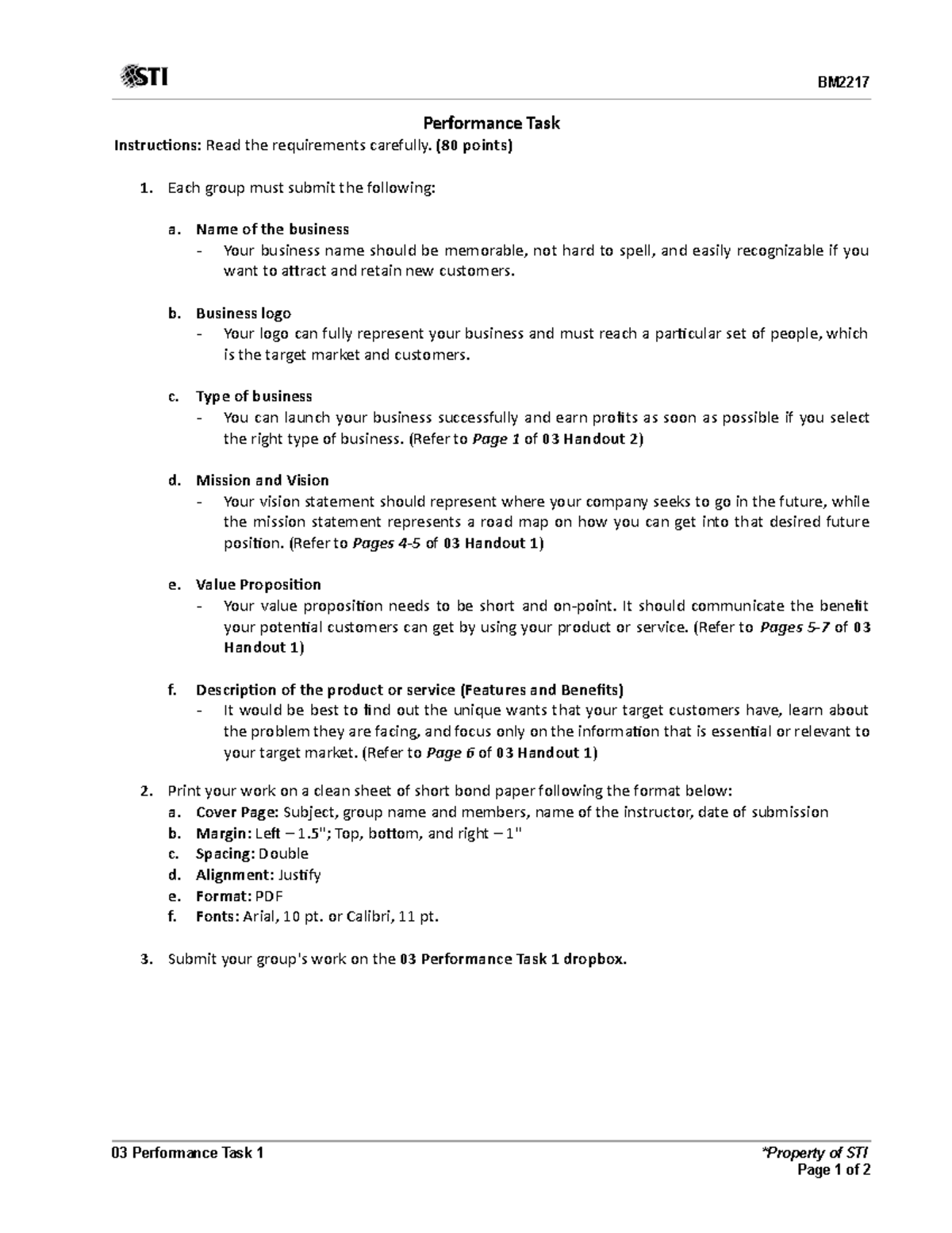 Technopreneurship 03 Performance Task 1: Business Plan Guidelines - Studocu