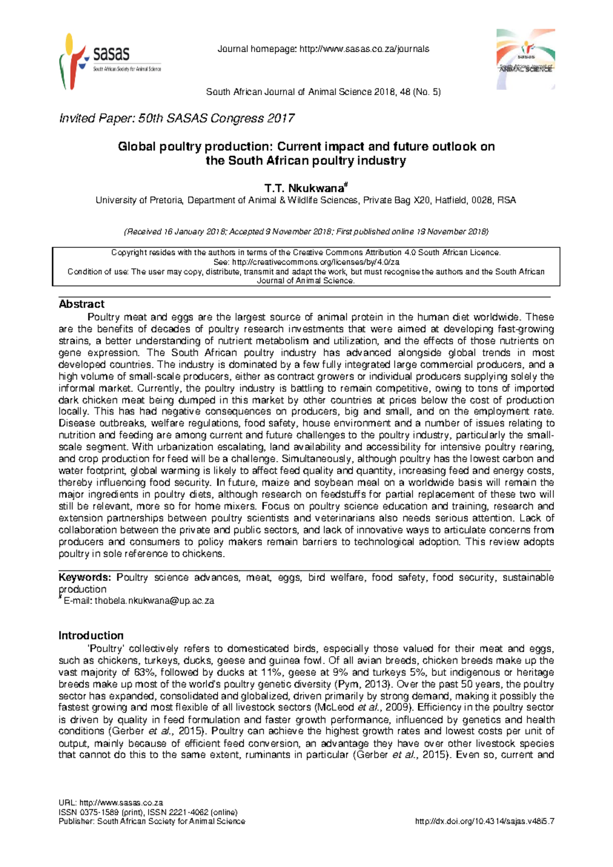 Global Poultry Production - Journal homepage: sasas.co/journals South ...