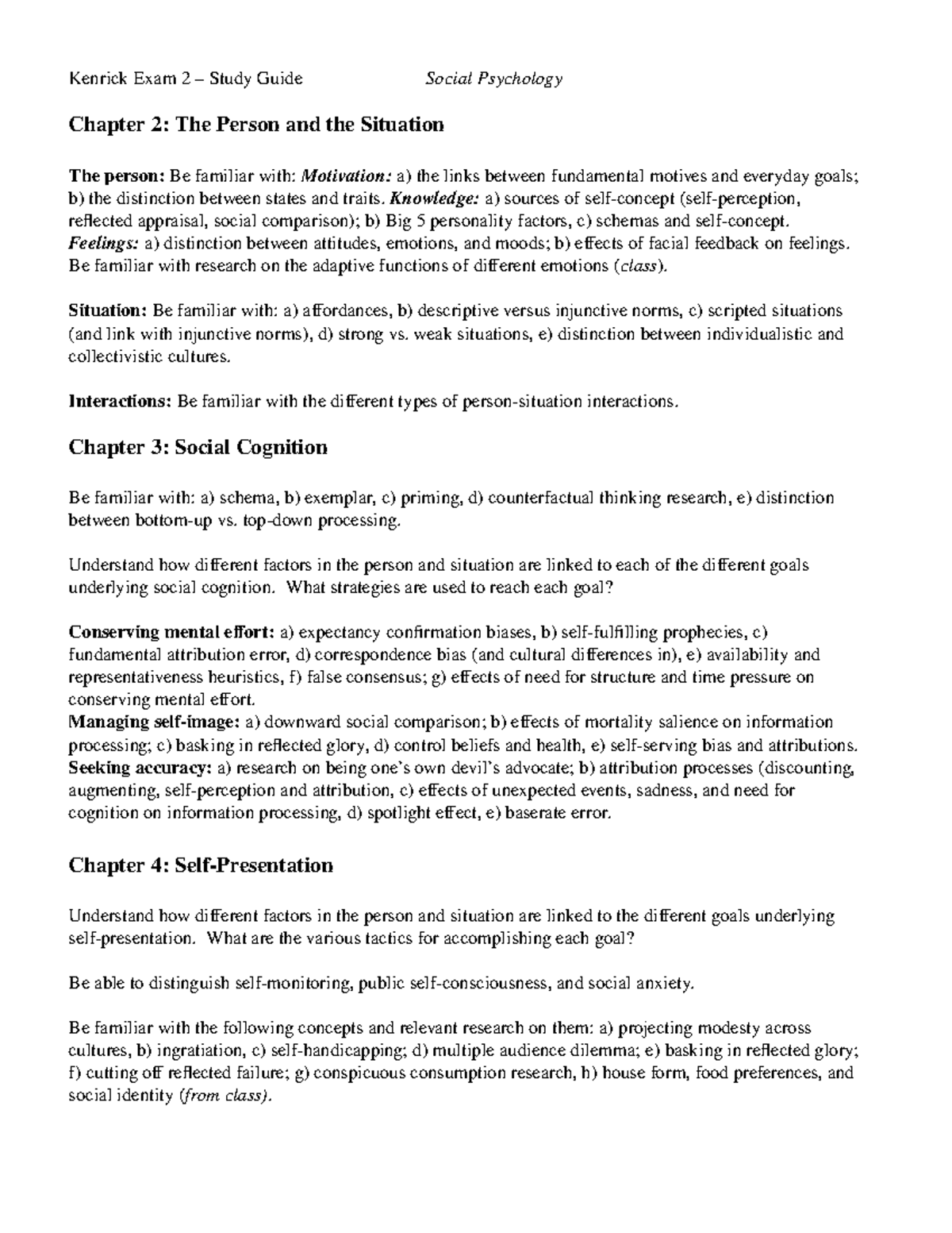 Kenrick PSY303 Study Guide: Exam 2 - Social Psychology Insights - Studocu