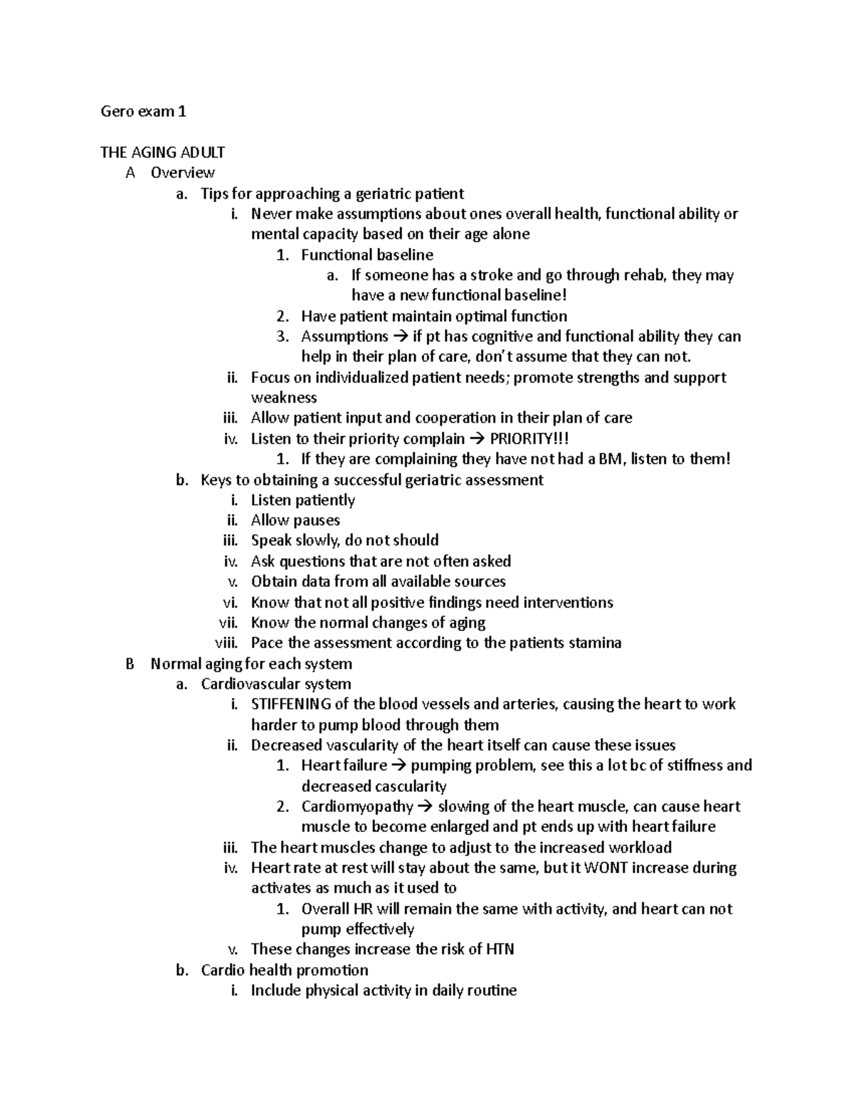 Gero 101 - Geriatric Exam 1 Comprehensive Study Guide - Studocu