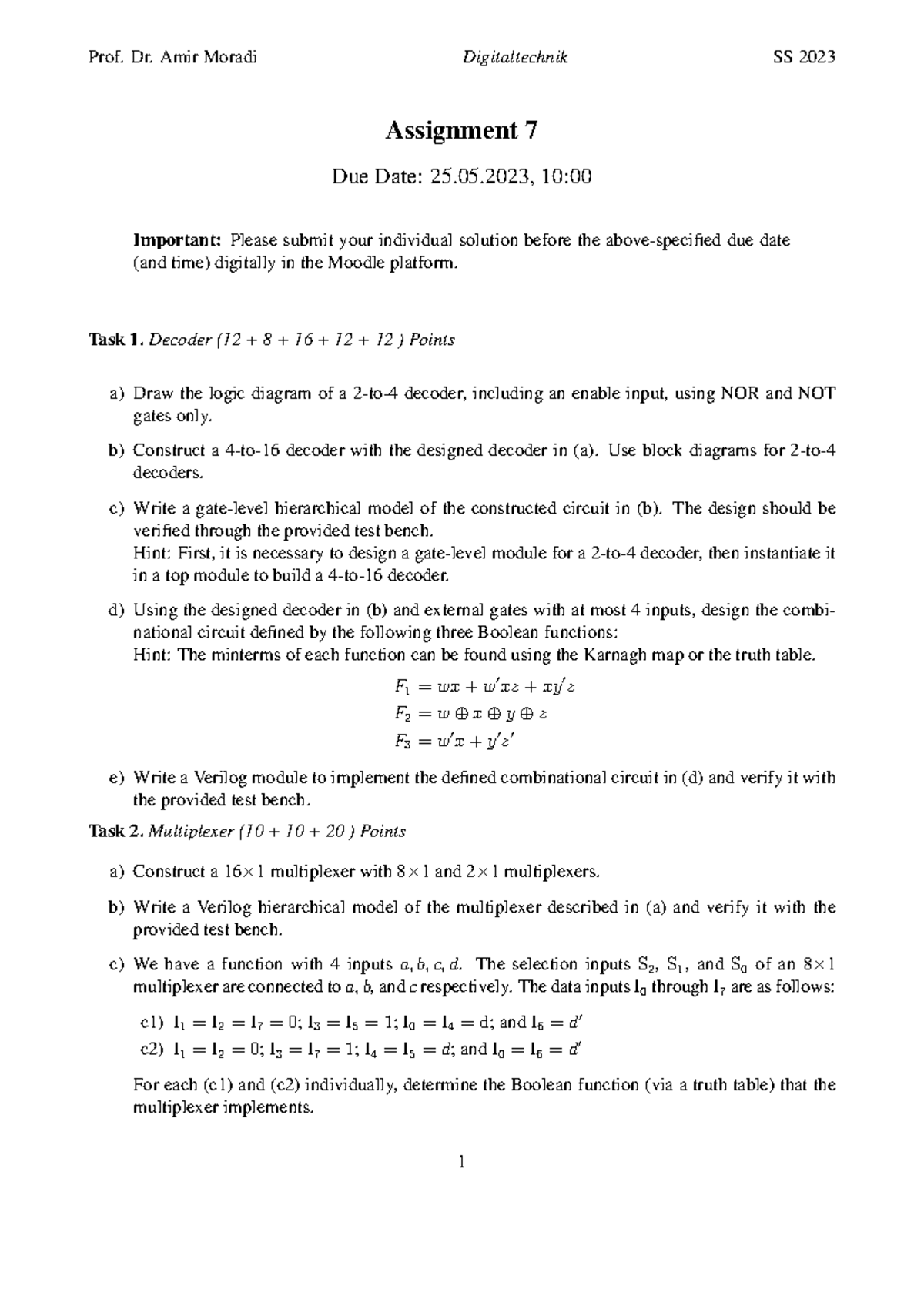 Assignment 7 TI2 - Digitaltechnik SS 2023 Tasks on Decoder ...