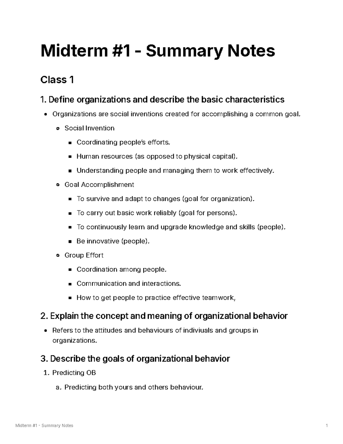 BU288 Midterm Summary Notes: Key Concepts in Organizational Behavior ...