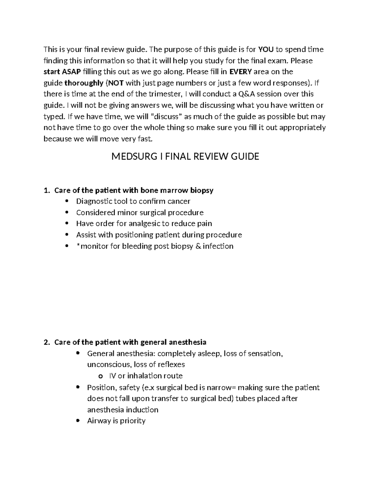Medsurg I Final Exam Review Guide for Student Success - Studocu