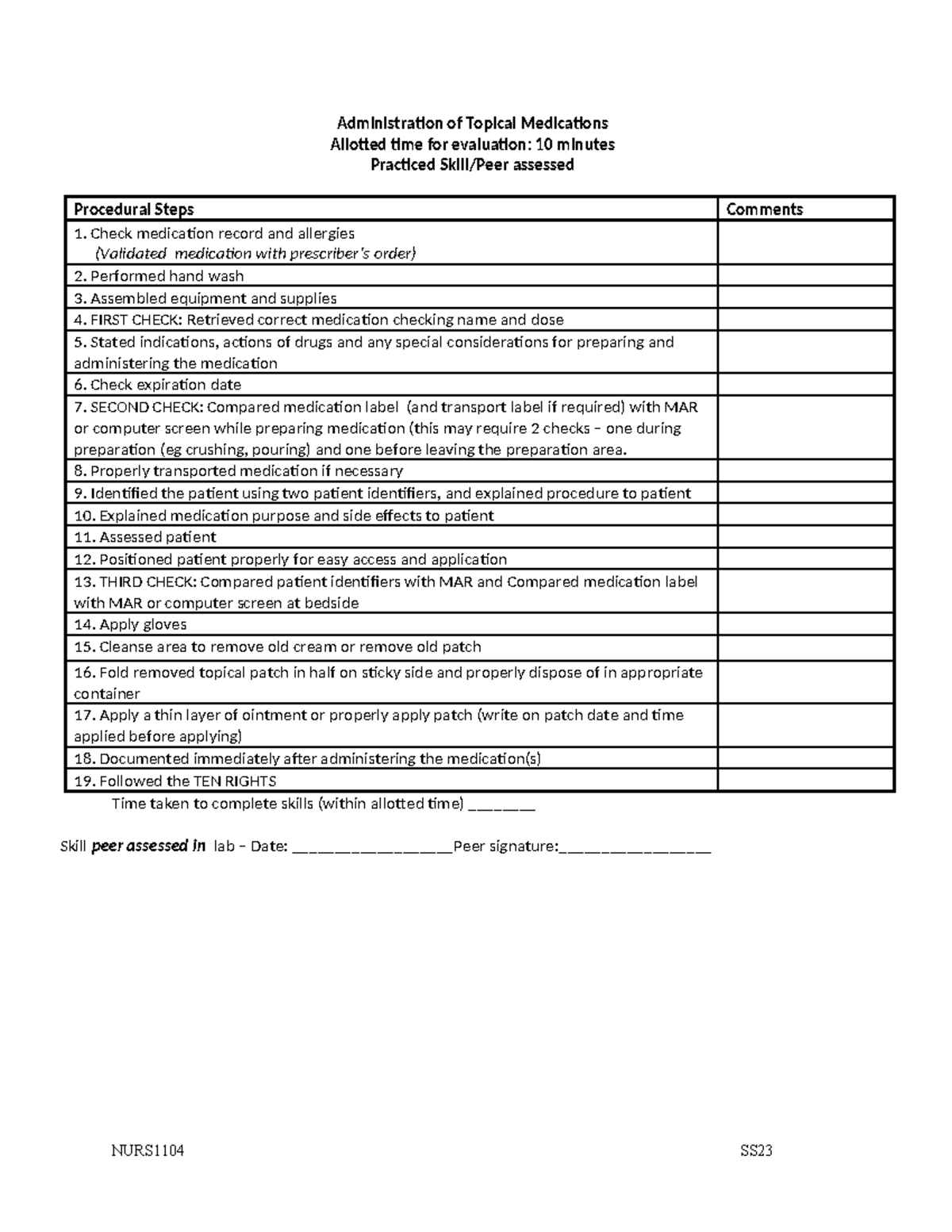 Topical Medication Administration Procedures - NURS1104 SS23 - Studocu
