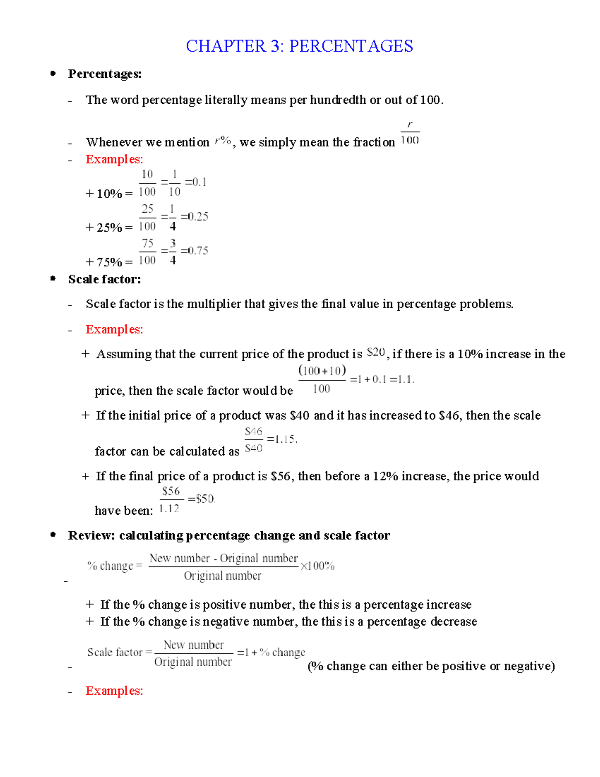 Chapter 3 - chap 3 m4b - CHAPTER 3: PERCENTAGES Percentages: The word ...