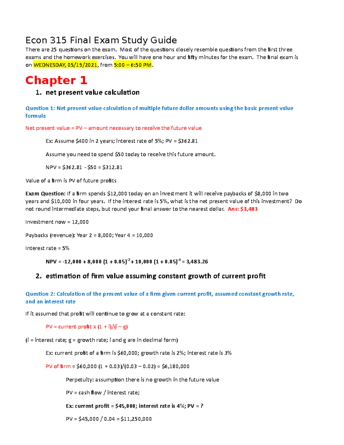Econ 315 - Comprehensive Final Exam Study Guide & Key Concepts - Studocu