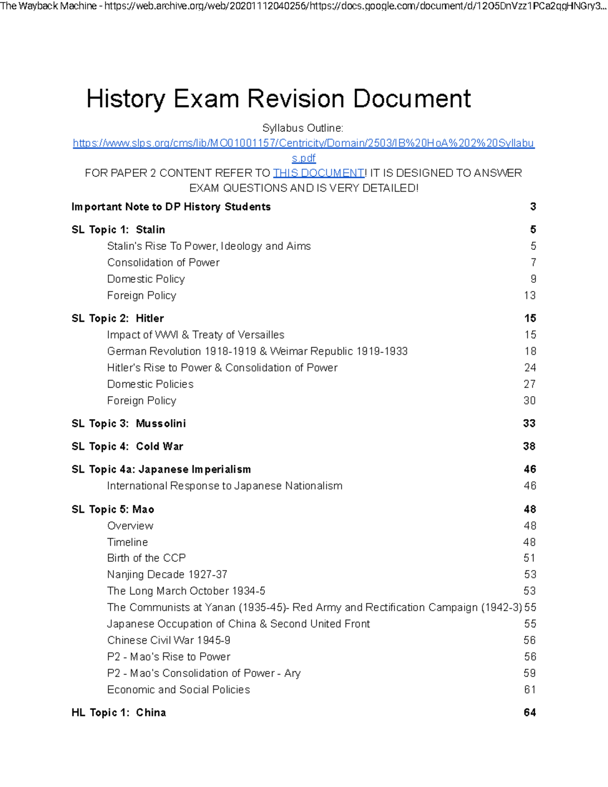 History Revision - Full Set of Notes - u-IBHistory - The Wayback ...