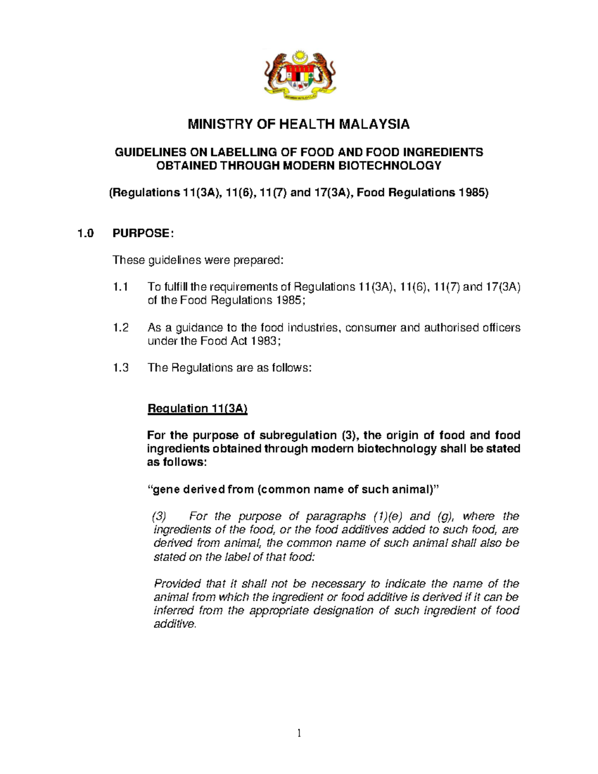 Guidelines for Food Labelling under MOH Malaysia Regulations 1985 - Studocu