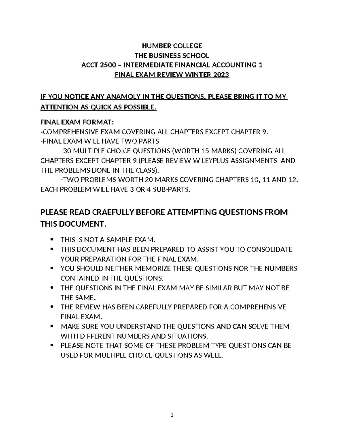 ACCT 2500: Comprehensive Final Exam Review Winter 2023 Guide - Studocu