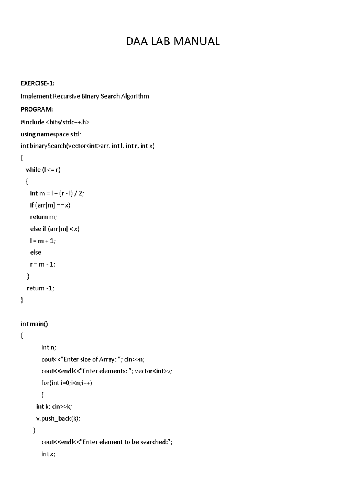 DAA LAB Manual - useful for education - DAA LAB MANUAL EXERCISE-1 ...