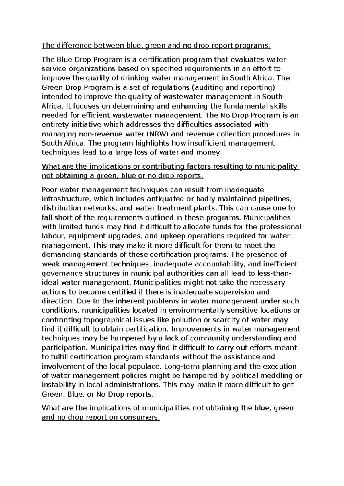 Understanding Blue, Green & No Drop Reports: Implications for SA - Studocu