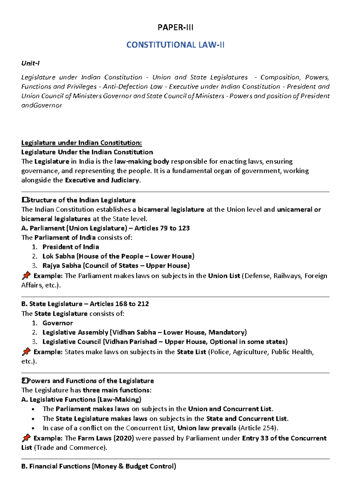 Sem 2 Constitutional Law 2 Notes: Units 1, 2, and 3 Overview - Studocu