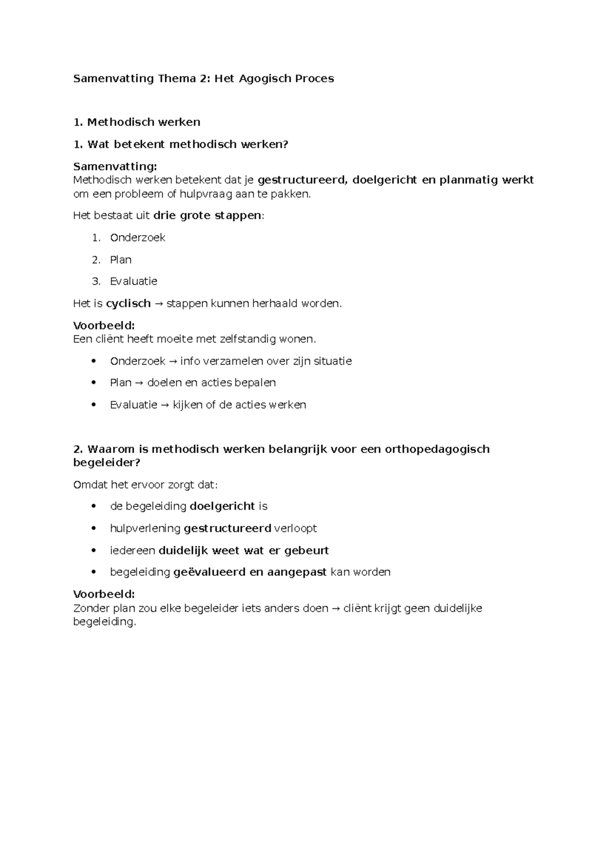 Samenvatting Thema 2: Het Agogisch Proces en Methodisch Werken - Studocu