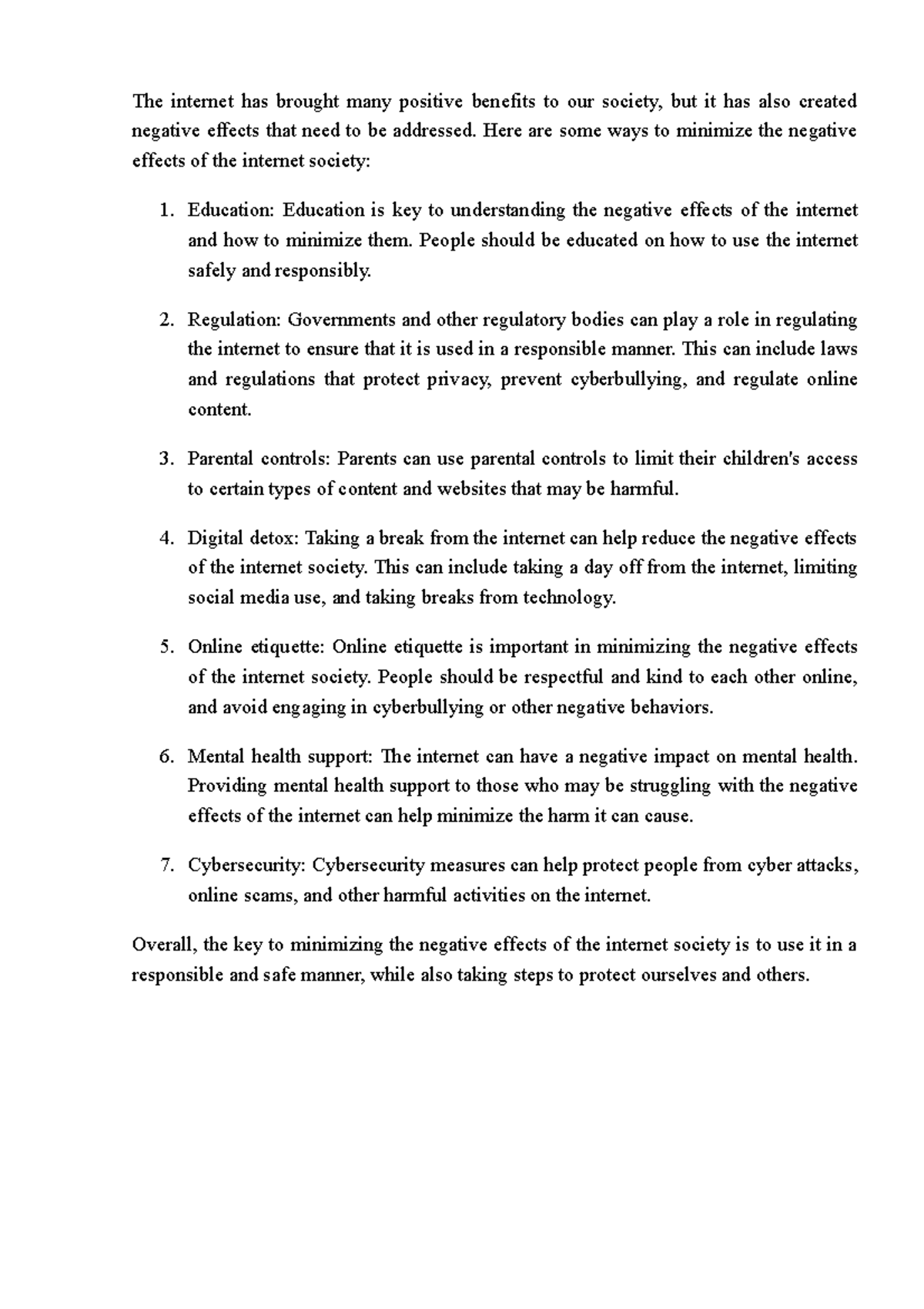 Ways to minimize the negative effects of the Internet Society - The ...