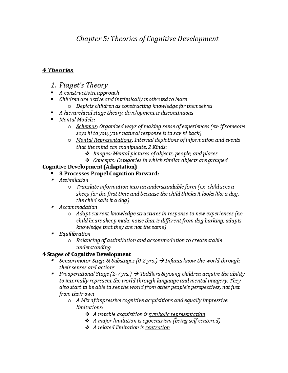 Cognitive Development Theories: Insights from Chapter 5 (EDU 101) - Studocu