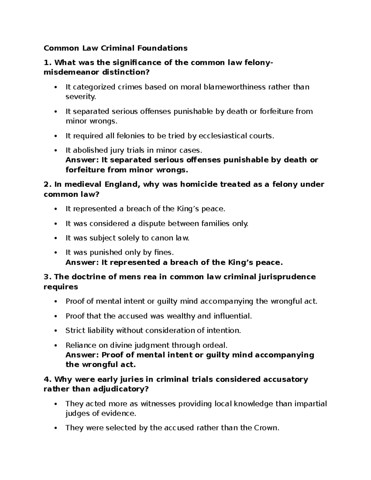 Common Law Criminal Foundations: Key Concepts and Principles - Studocu