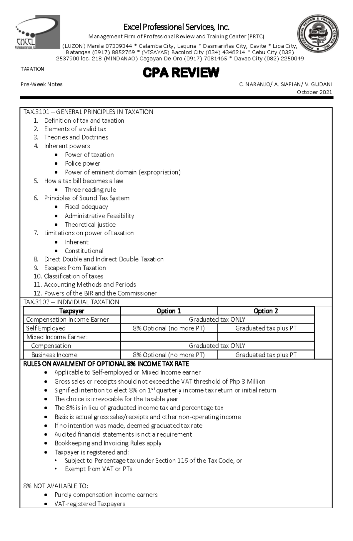 PRTC TAX.3101 Preweek Notes on General Principles of Taxation V3 - Studocu