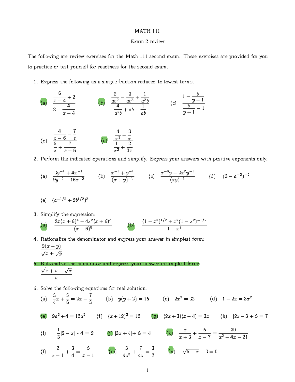 Math 111 Exam 2 Review - Practice Questions for Precalc 111 - Studocu