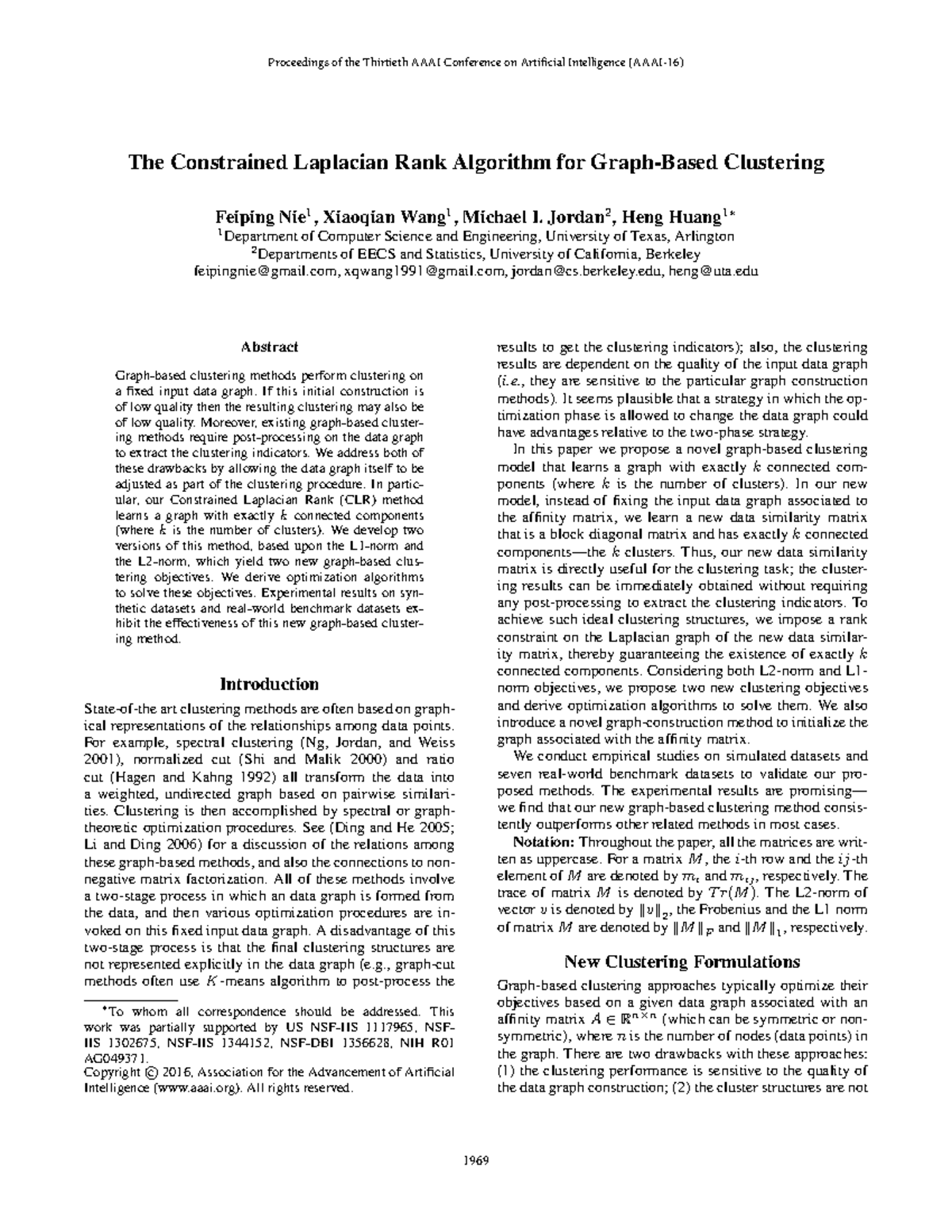 Proceedings of the 30th Conference on AI: Constrained Laplacian Rank ...