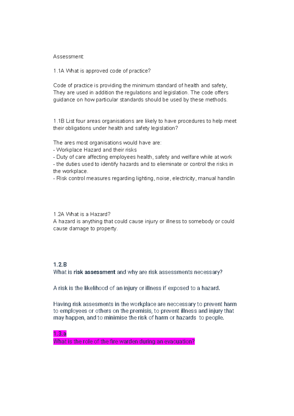 Hltwhs 001 Workplace Health and Safety: Key Concepts and Procedures ...