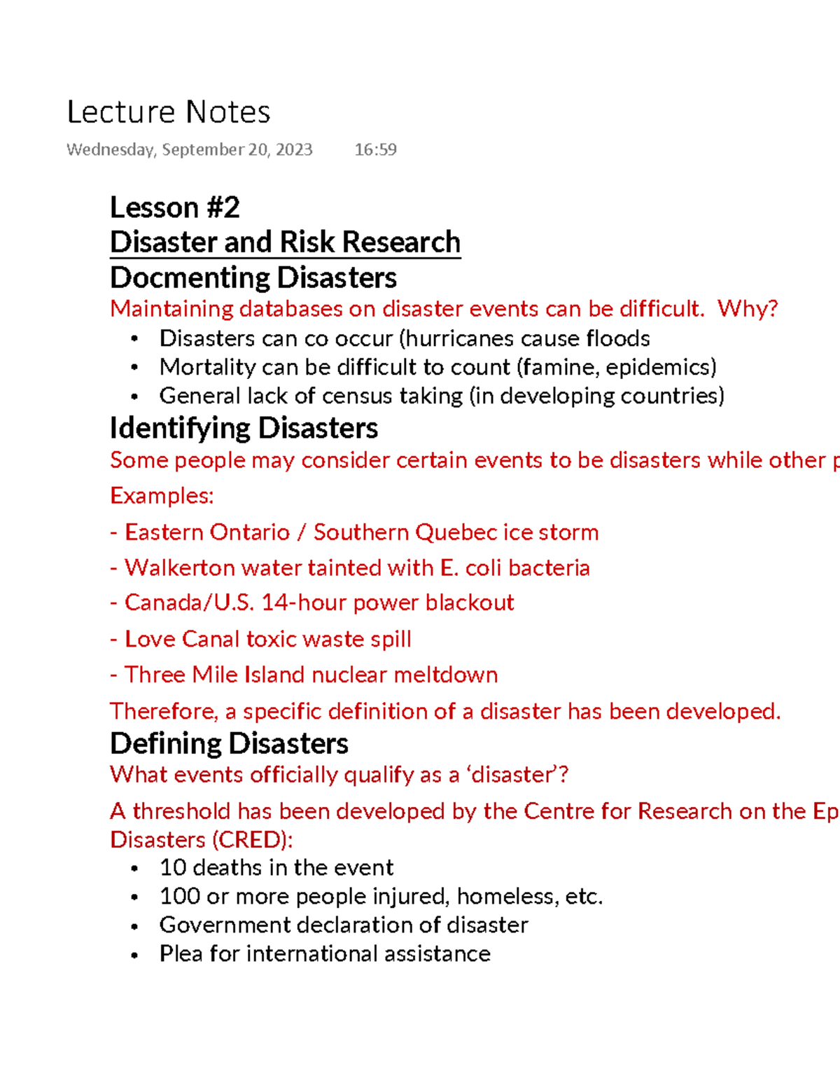 Lecture Notes #2 - Lesson Disaster and Risk Research Docmenting ...
