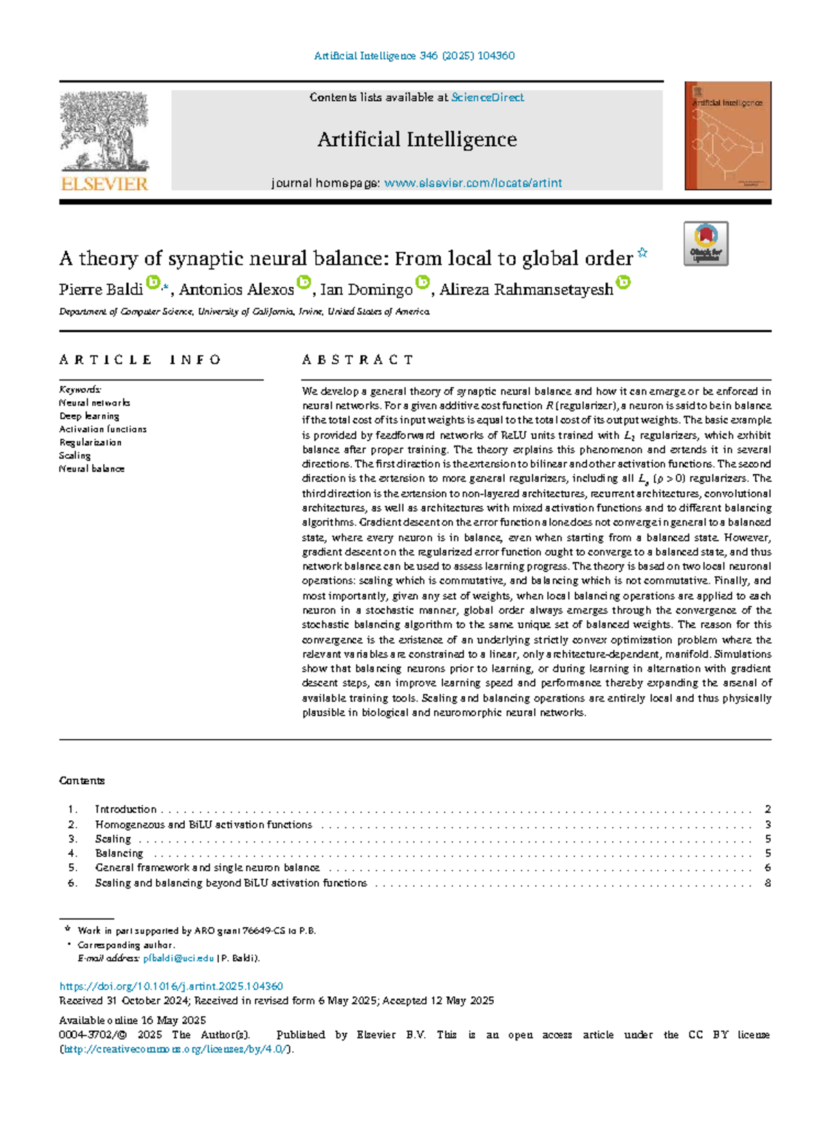 A Theory of Synaptic Neural Balance: Insights from AI 346 (2025) - Studocu