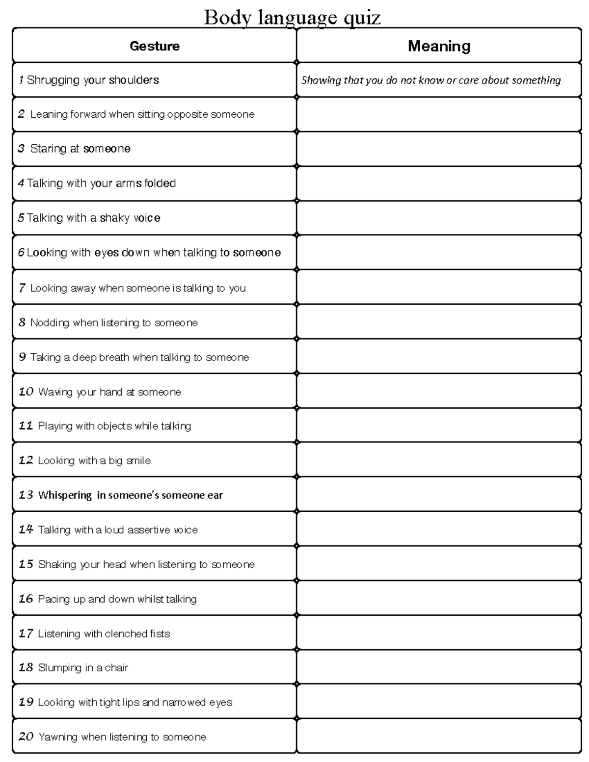 Body-language-quiz - a nice quiz - 20 Yawning when listening to someone ...