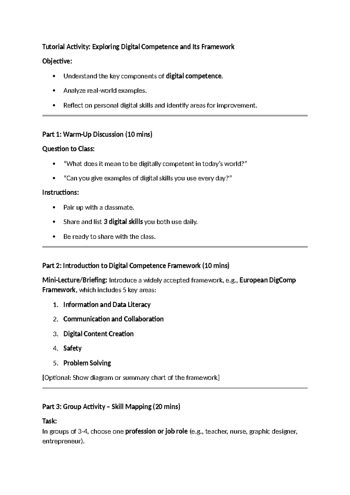 Week 2a: Tutorial on Digital Competence Framework and Skills Mapping ...
