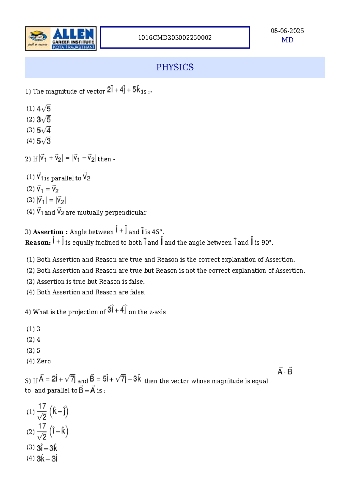 MD PHYSICS Minor Test 2 - Allen Modules and SRG Modules - Studocu