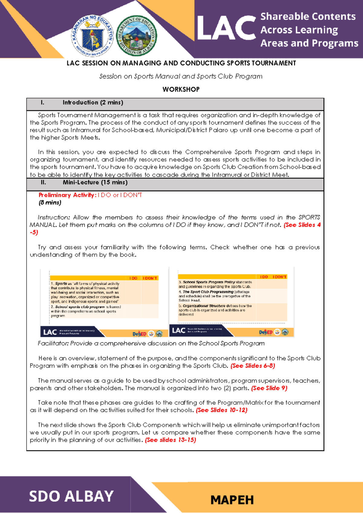 LAC Session 1: Managing Sports Tournaments and Club Programs - Studocu
