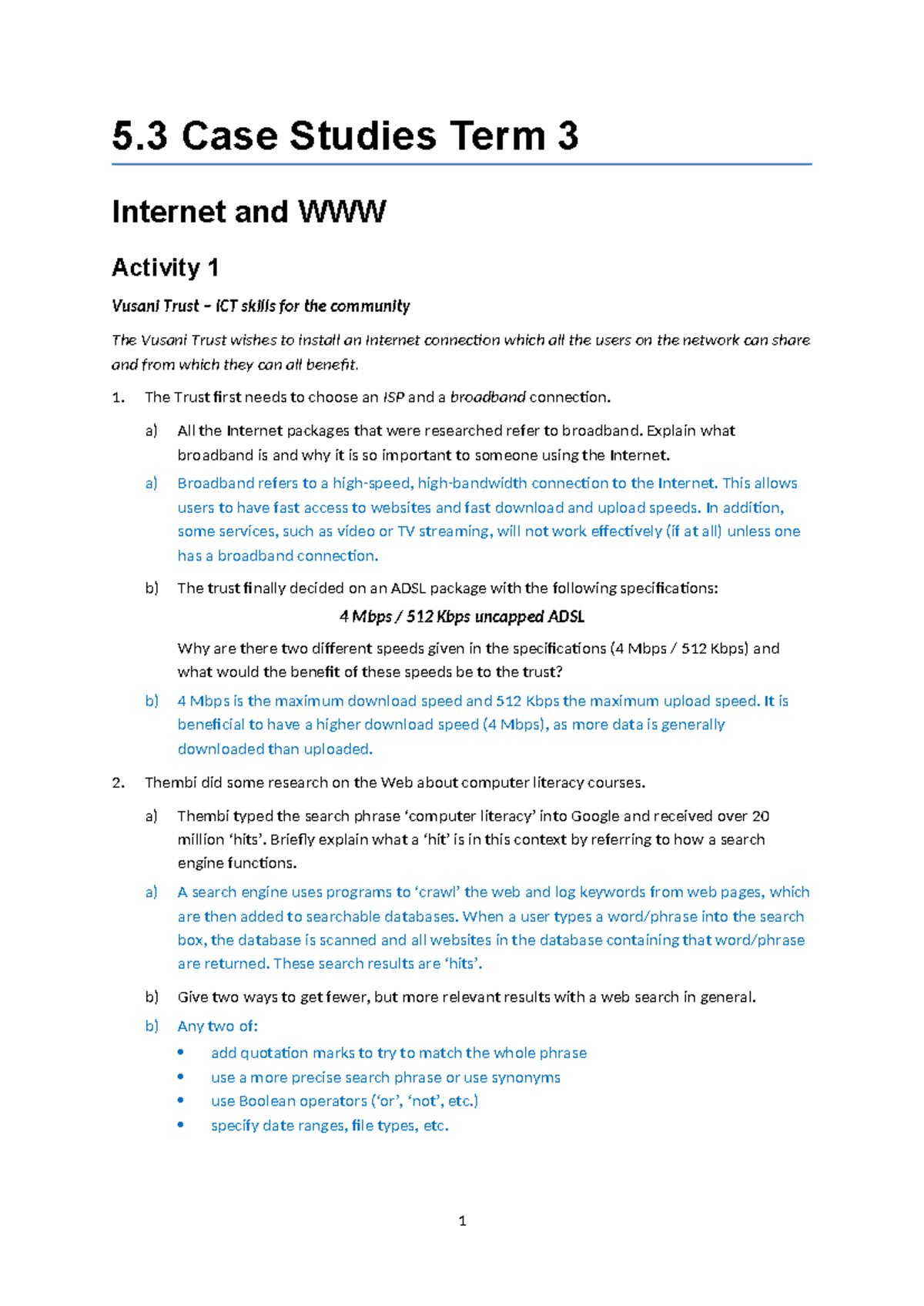 Gr12 5.3 Case Study Activity: Internet, WWW & Computer Literacy - Studocu
