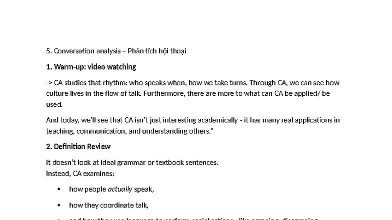 CA 101: Conversation Analysis & Variation in Language Use - Studocu