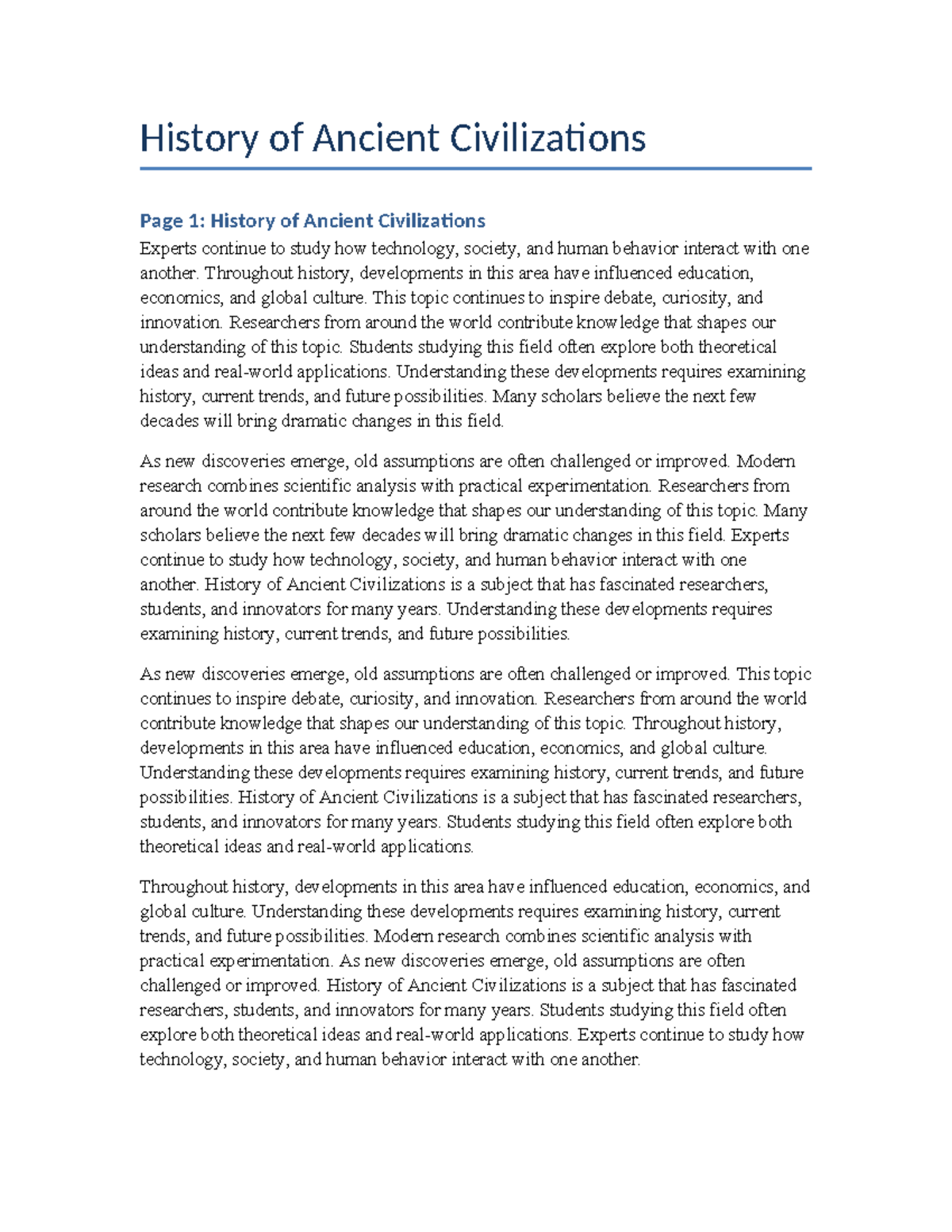 History of Ancient Civilizations: Insights and Future Trends - Studocu