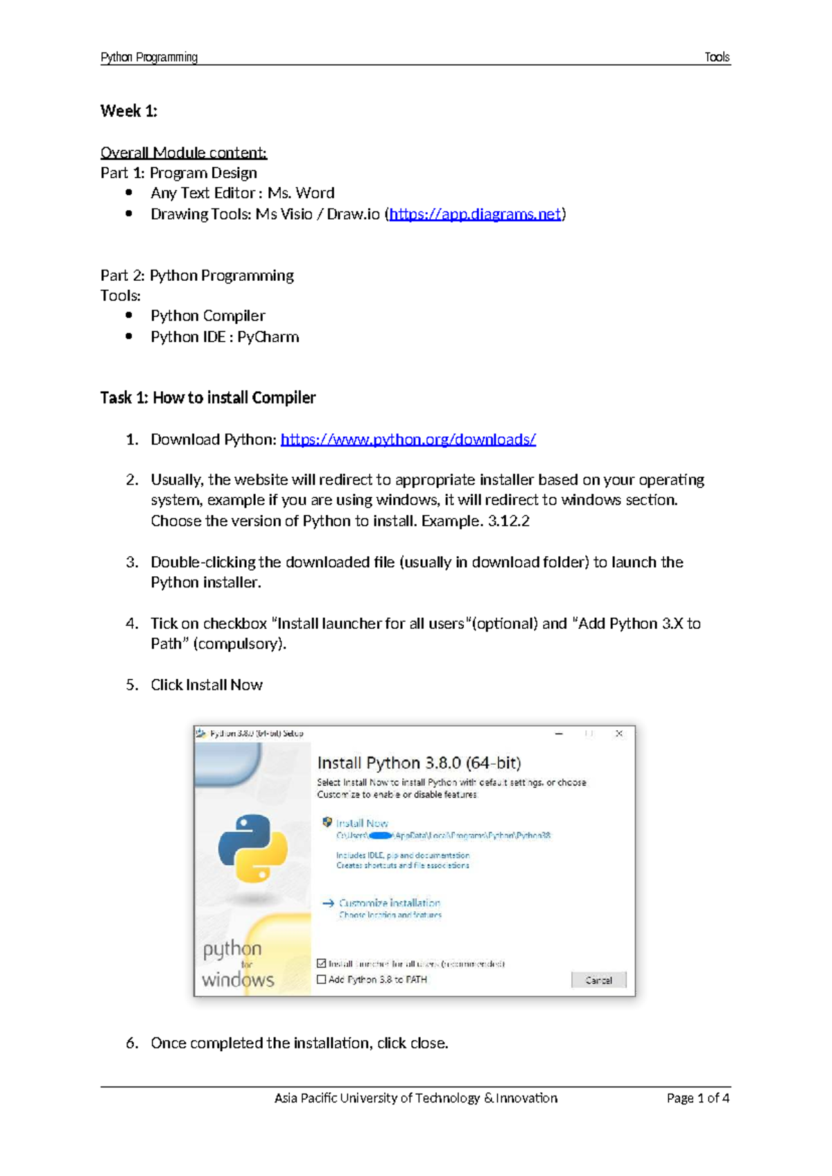 Week 1 python programming tools tutorial: installation and setup - Studocu