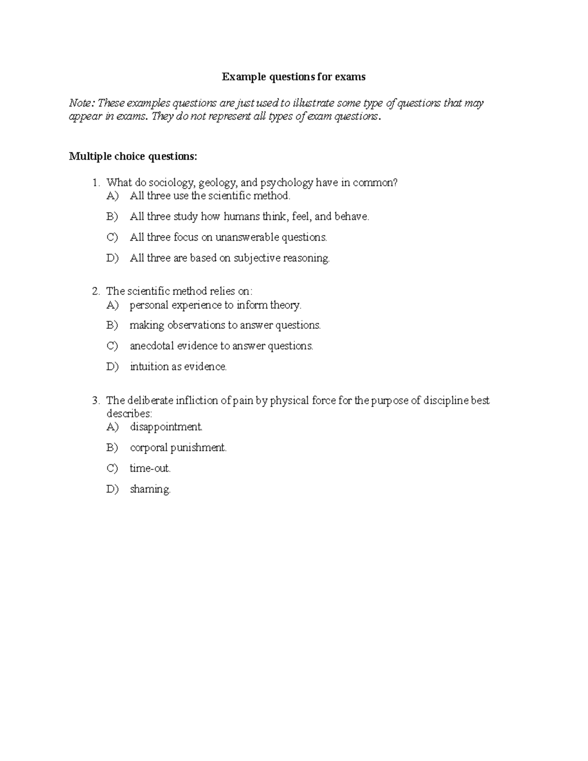 Example Exam Questions - Example questions for exams Note: These ...