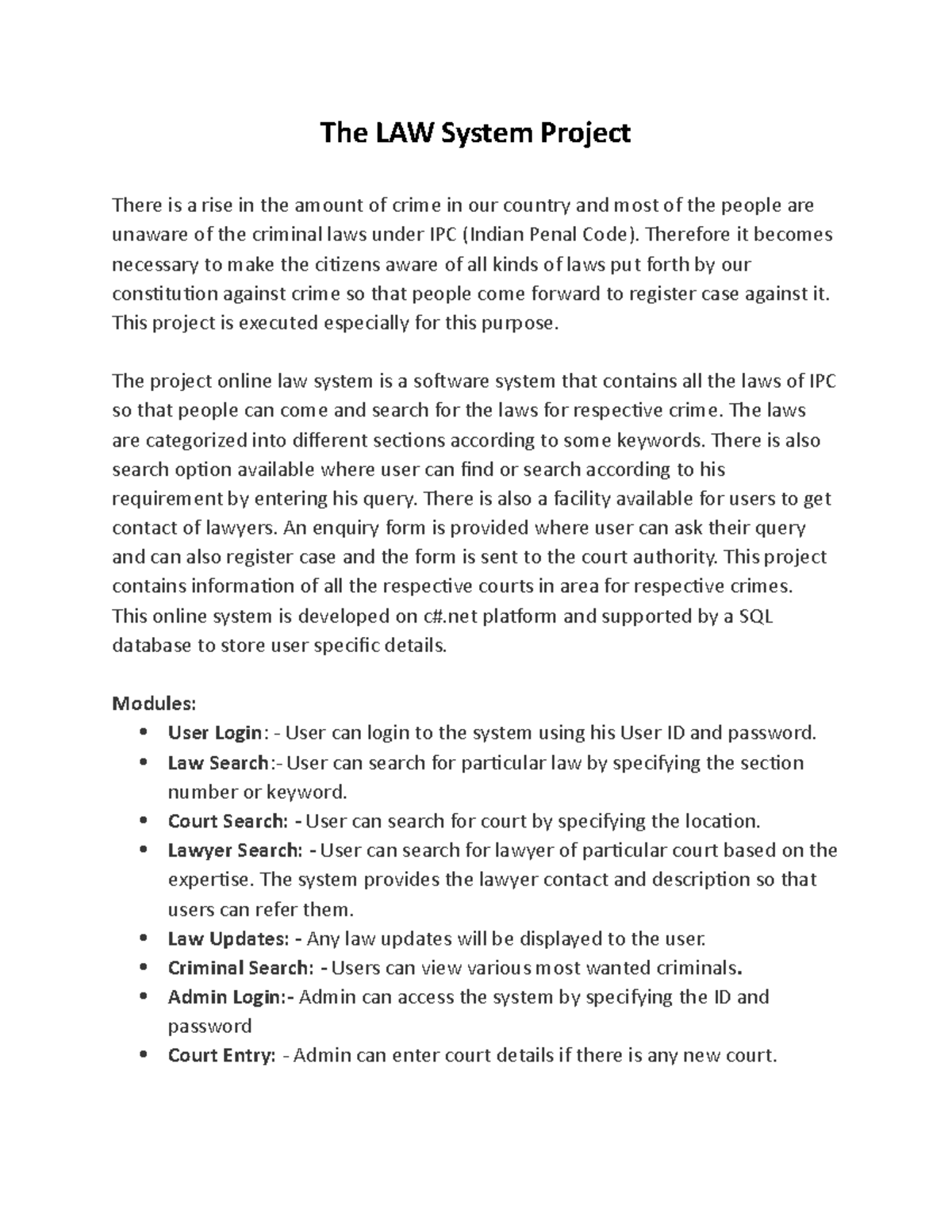 S47 - project about p068 - The LAW System Project There is a rise in ...