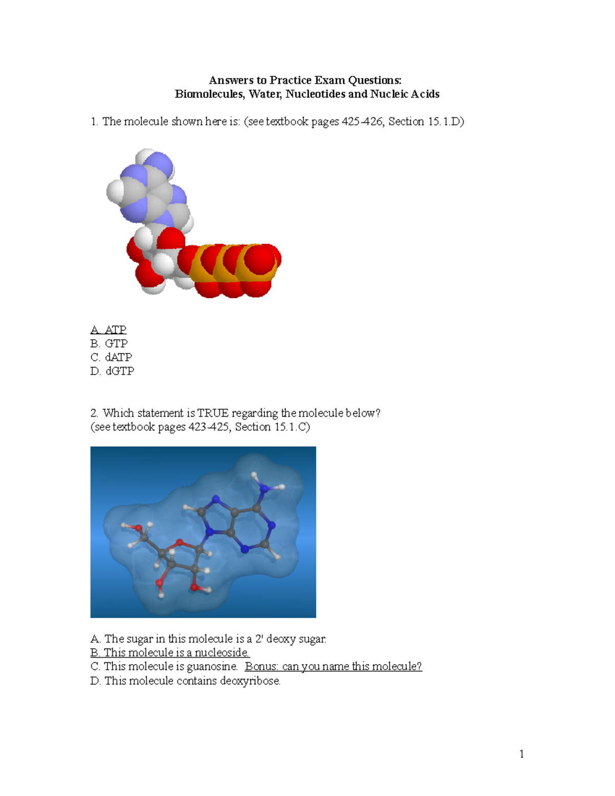 Nucleotides & Nucleic Acids MCQ Practice Exam Answers W15 - Studocu