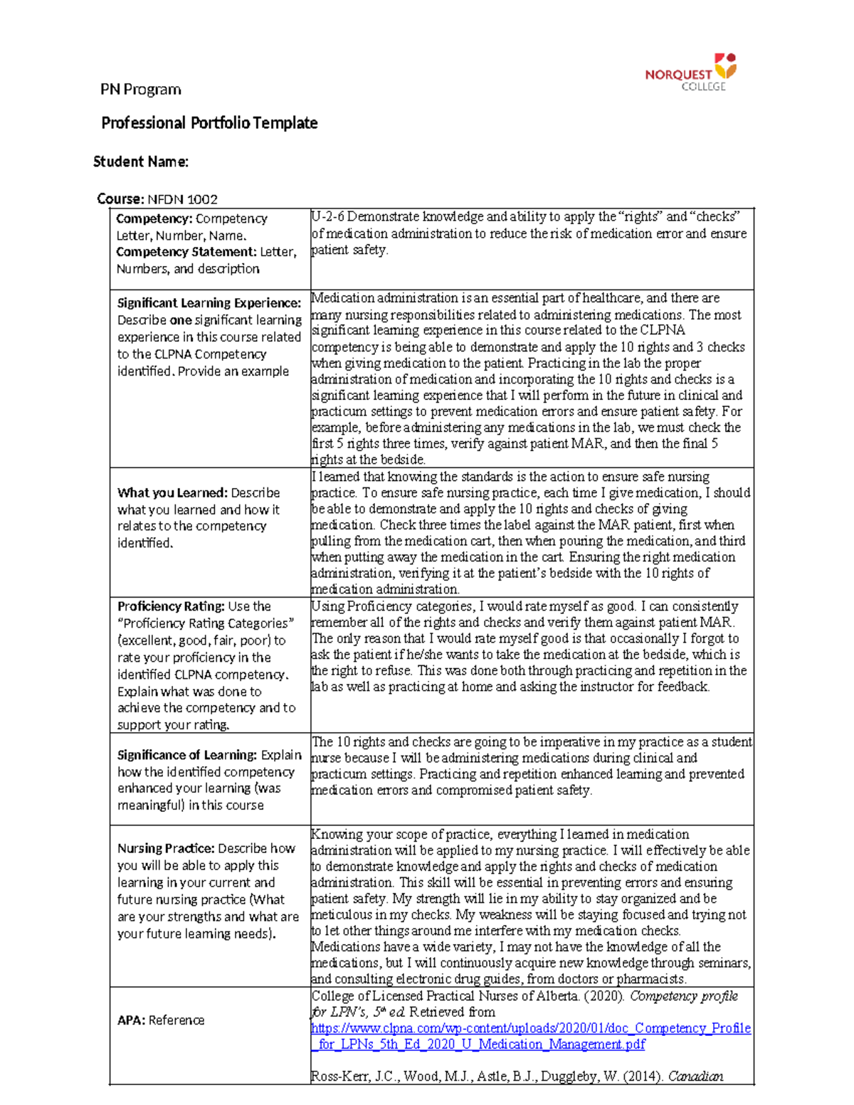 NFDN1002 - Assignment 1: Professional Portfolio on Medication ...