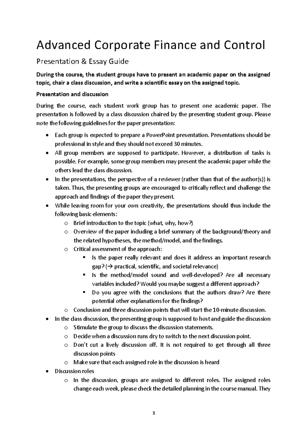 ACFC25 Advanced Corporate Finance Presentation & Essay Guide - Studeersnel