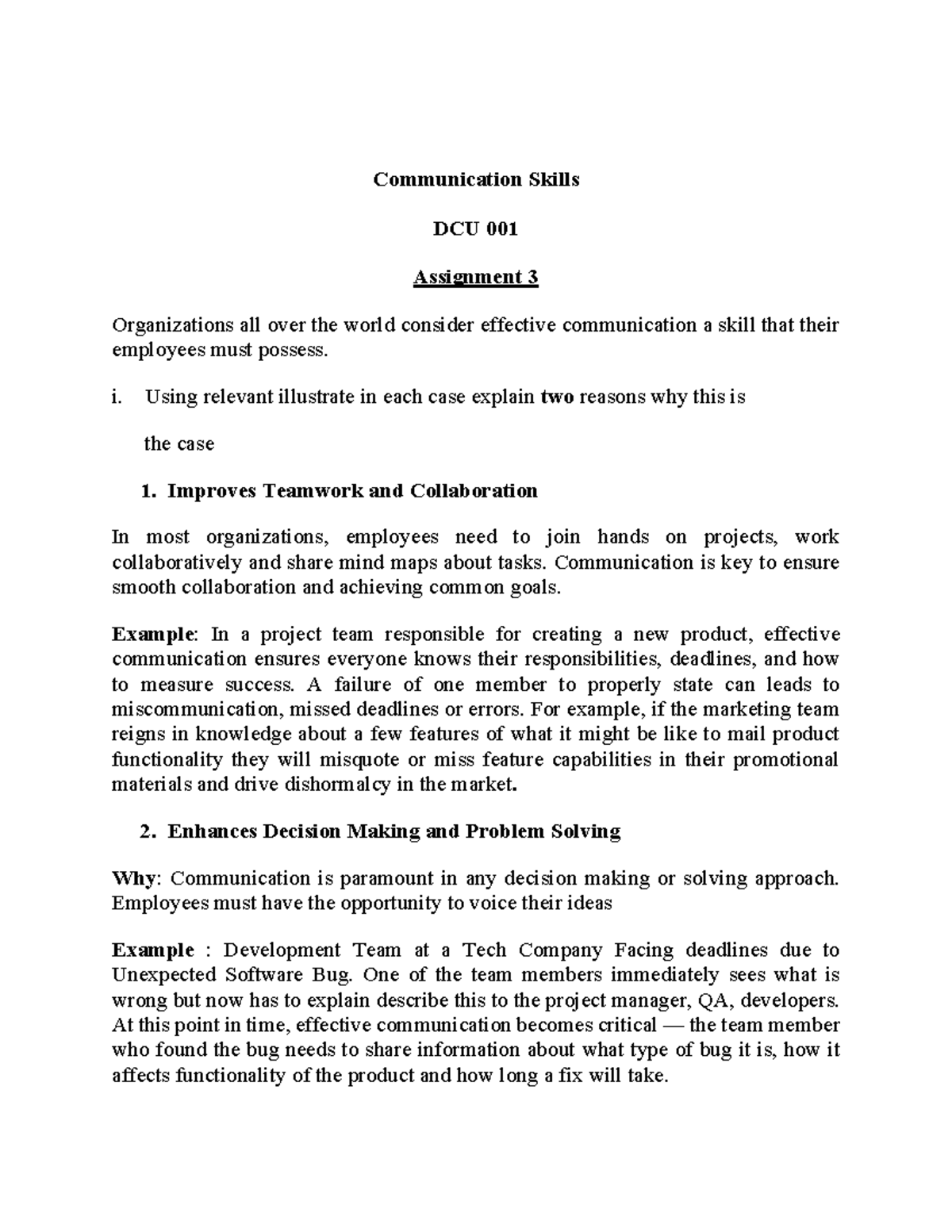 Assignment 3- Communication - Communication Skills DCU 001 Assignment 3 ...