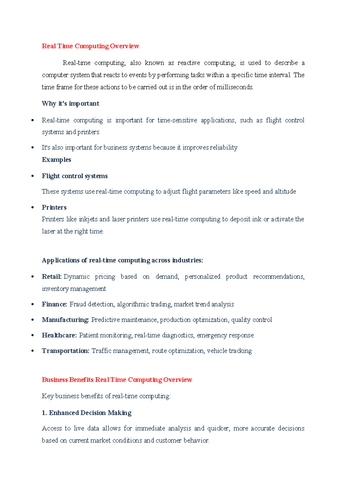 Real time computing overview - notes on applications and benefits - Studocu