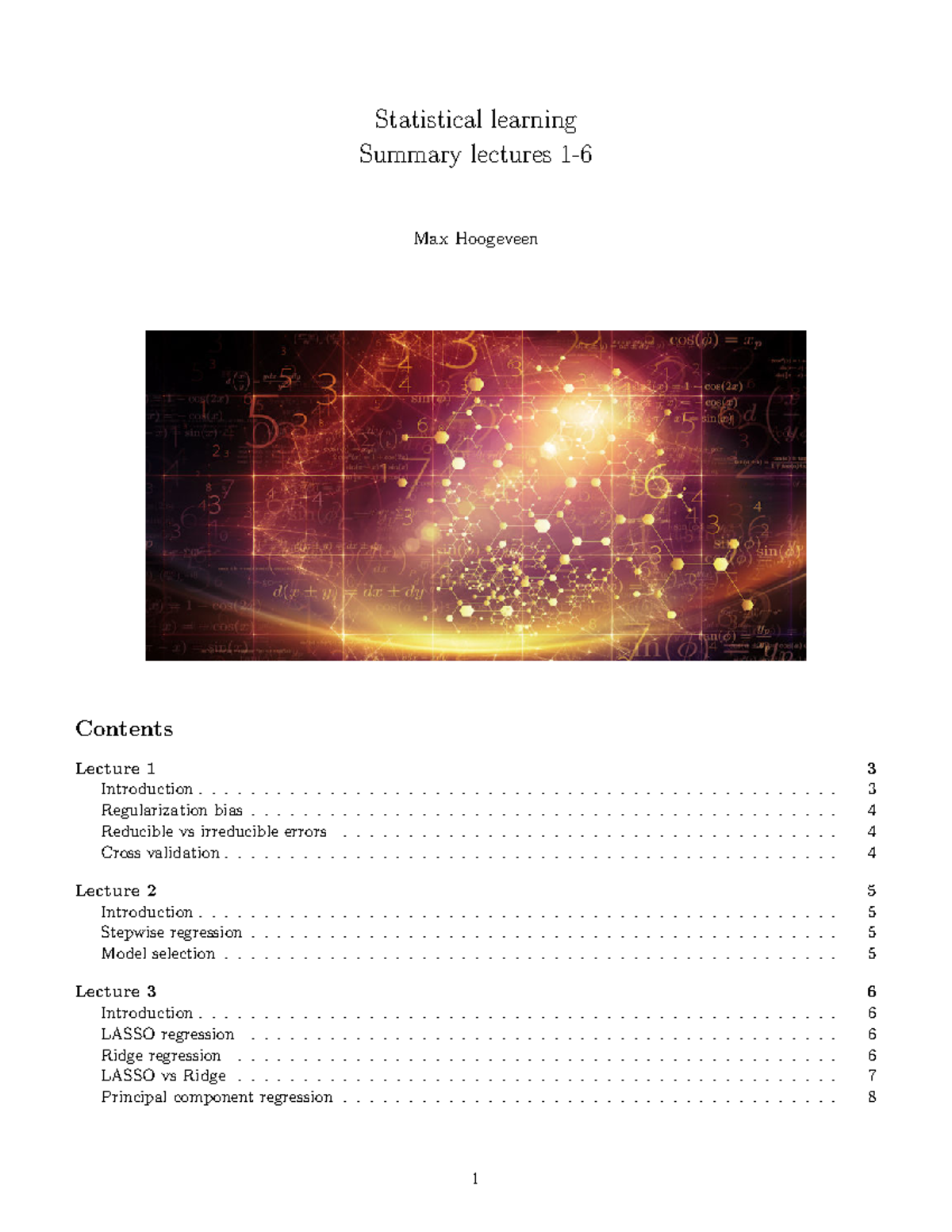 Statistical Learning Summary - Final Exam (Course Code: SL101 ...